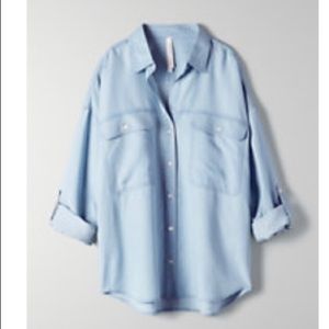 Aritzia oversized utility button up light indigo M